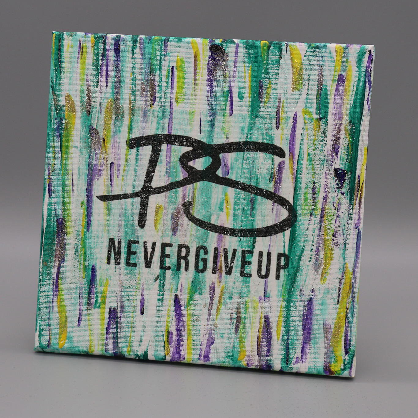 "Bon Temps" Green/Purple/Yellow/Gold Glitter PSNeverGiveUp Canvas