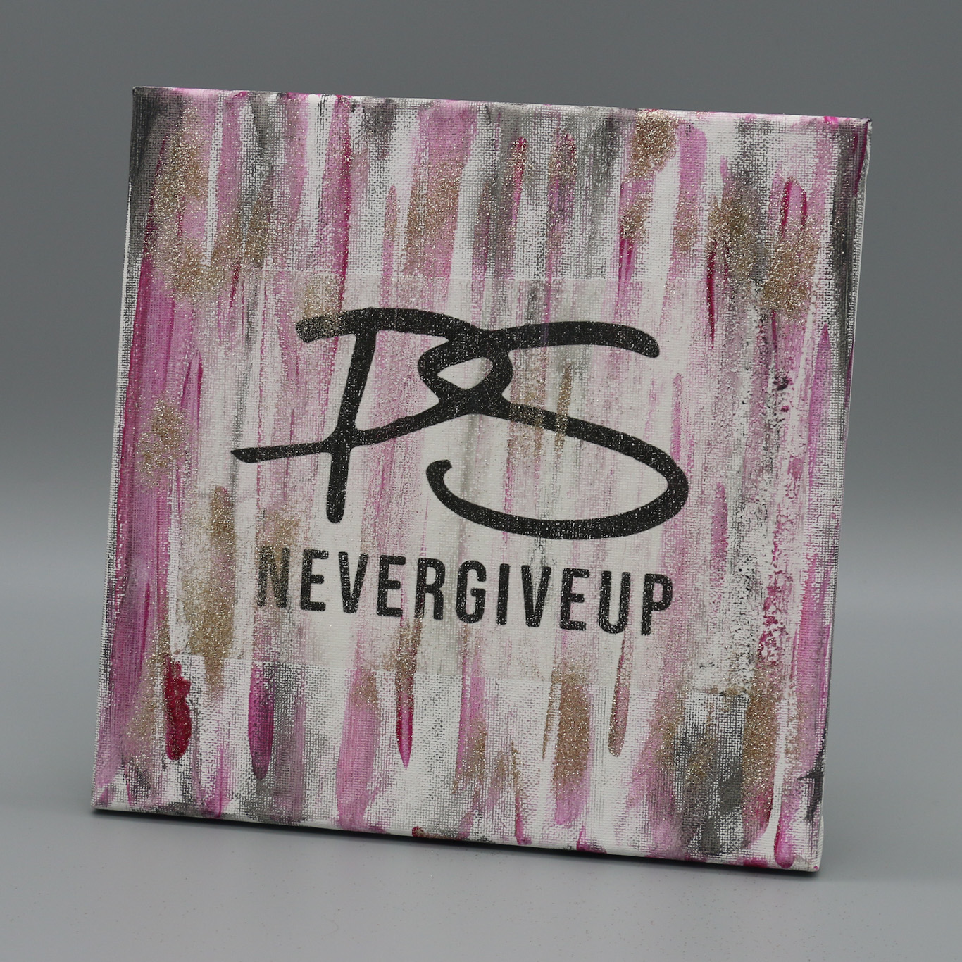 "Shine" Pink/Gray/Gold Glitter PSNeverGiveUp Canvas